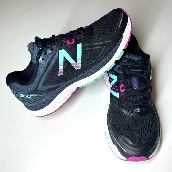 New Balance Women's 860V8 Black and Pink Running Shoes Size- 10 - Picture 1 of 10